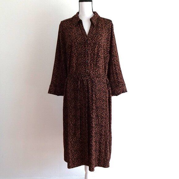 Talbots Leopard Print Dress Plus Size 3X Belted Long Sleeve Career Wear Party - Picture 1 of 9